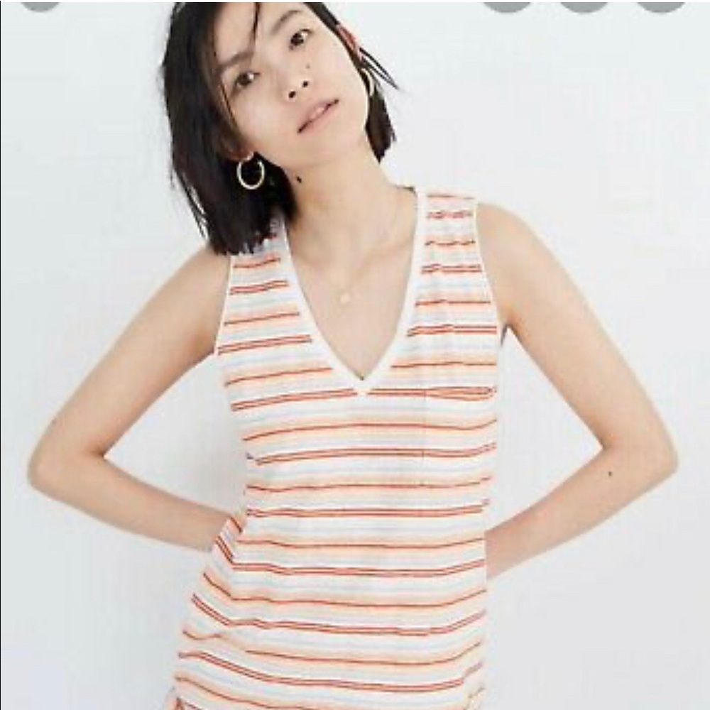 Madewell Whisper V-neck Striped Cotton Tank, Sz M